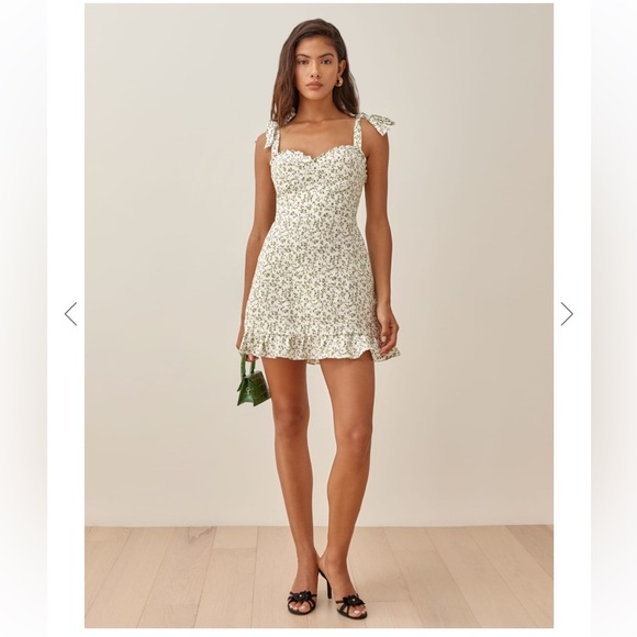 Reformation Green and White Sweetheart Sundress size 10 - Picture 2 of 9